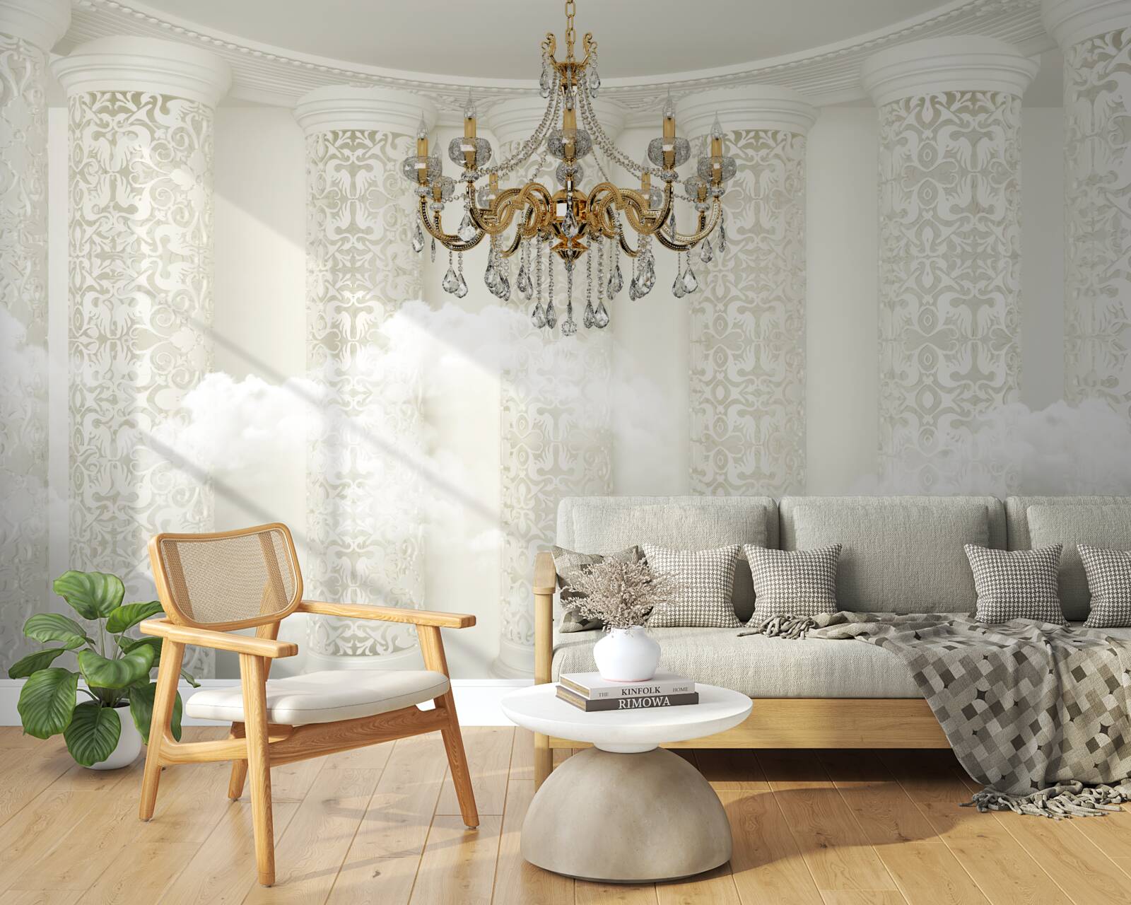 Papier peint lustre entouré d'arcs