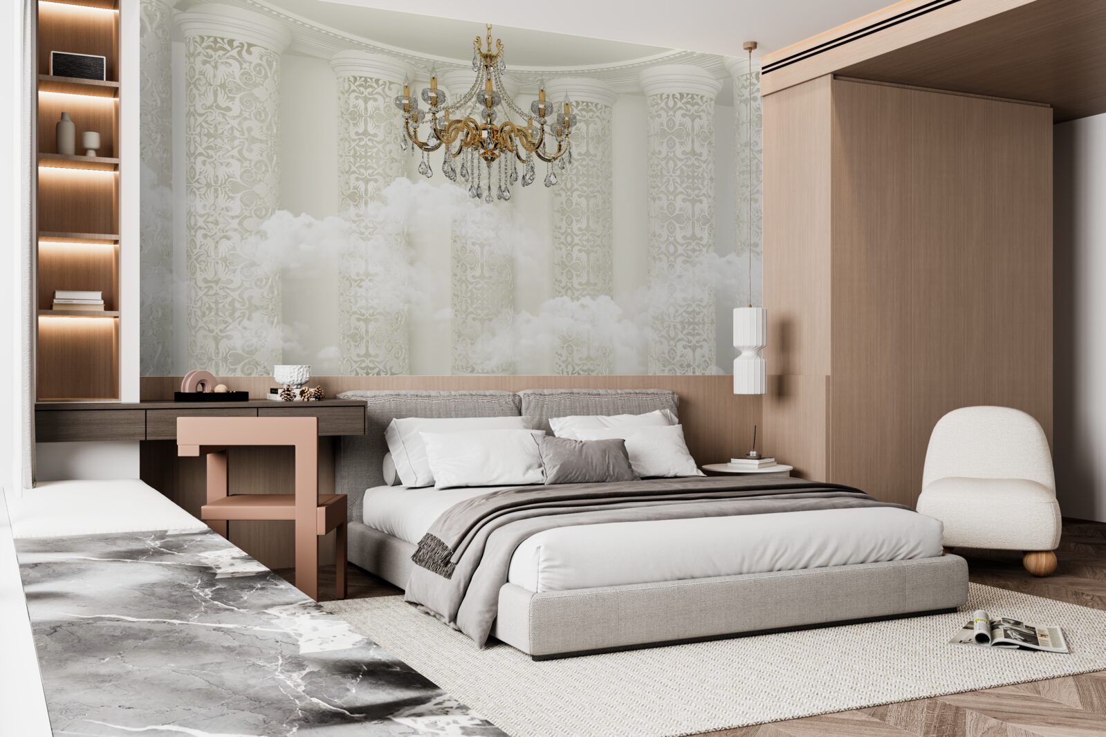 Papier peint lustre entouré d'arcs