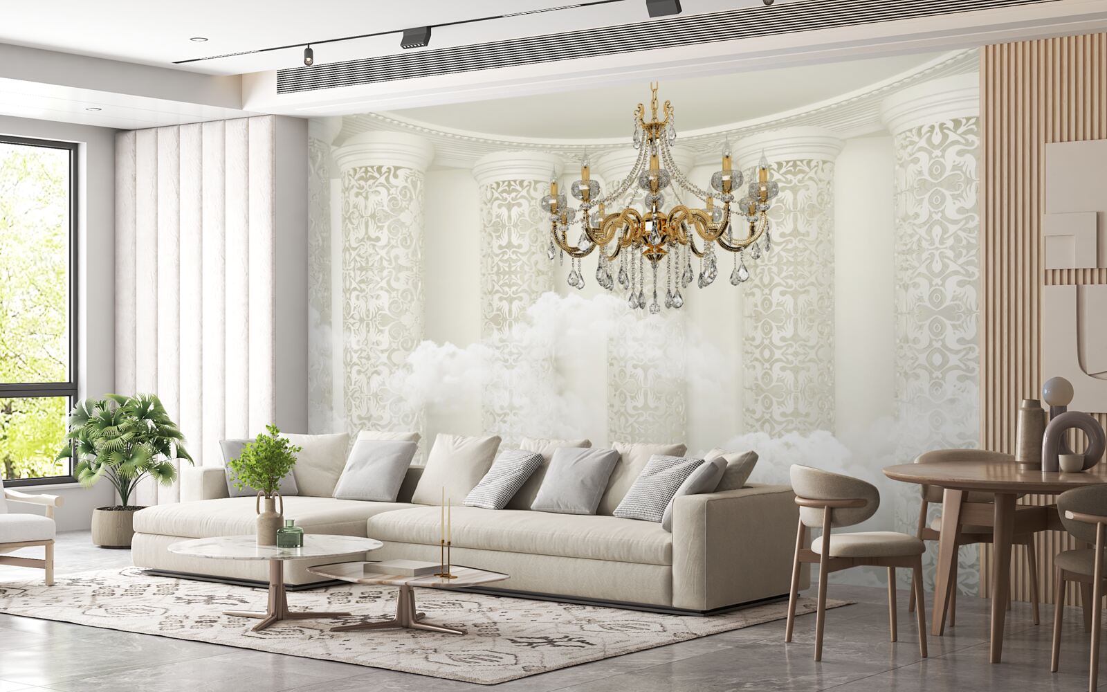 Papier peint lustre entouré d'arcs