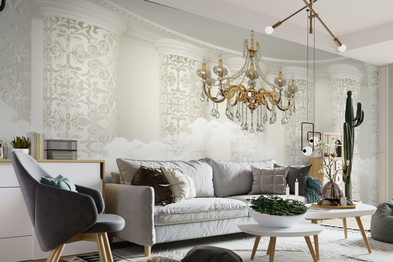 Papier peint lustre entouré d'arcs