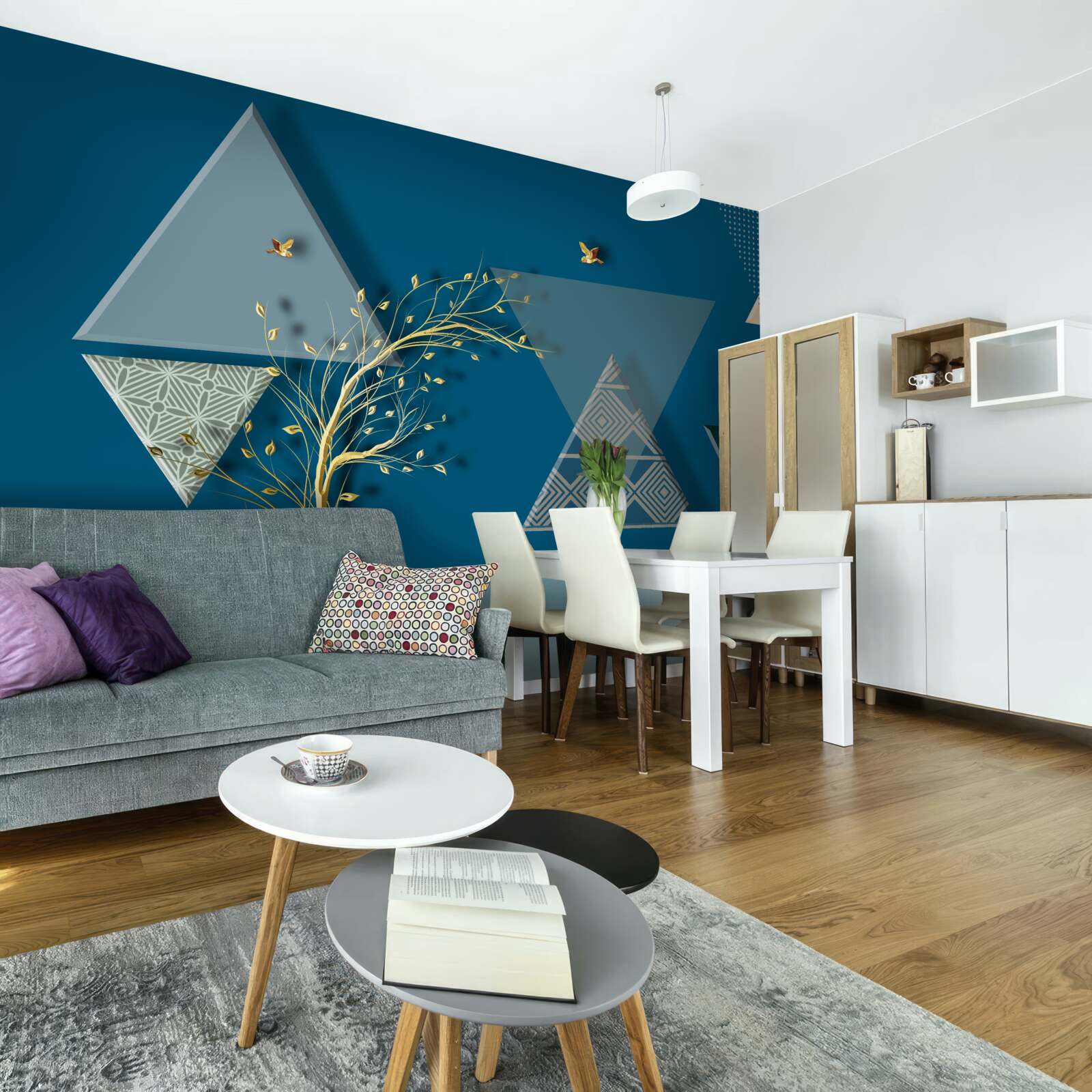 Papier peint divers triangles sur fond bleu