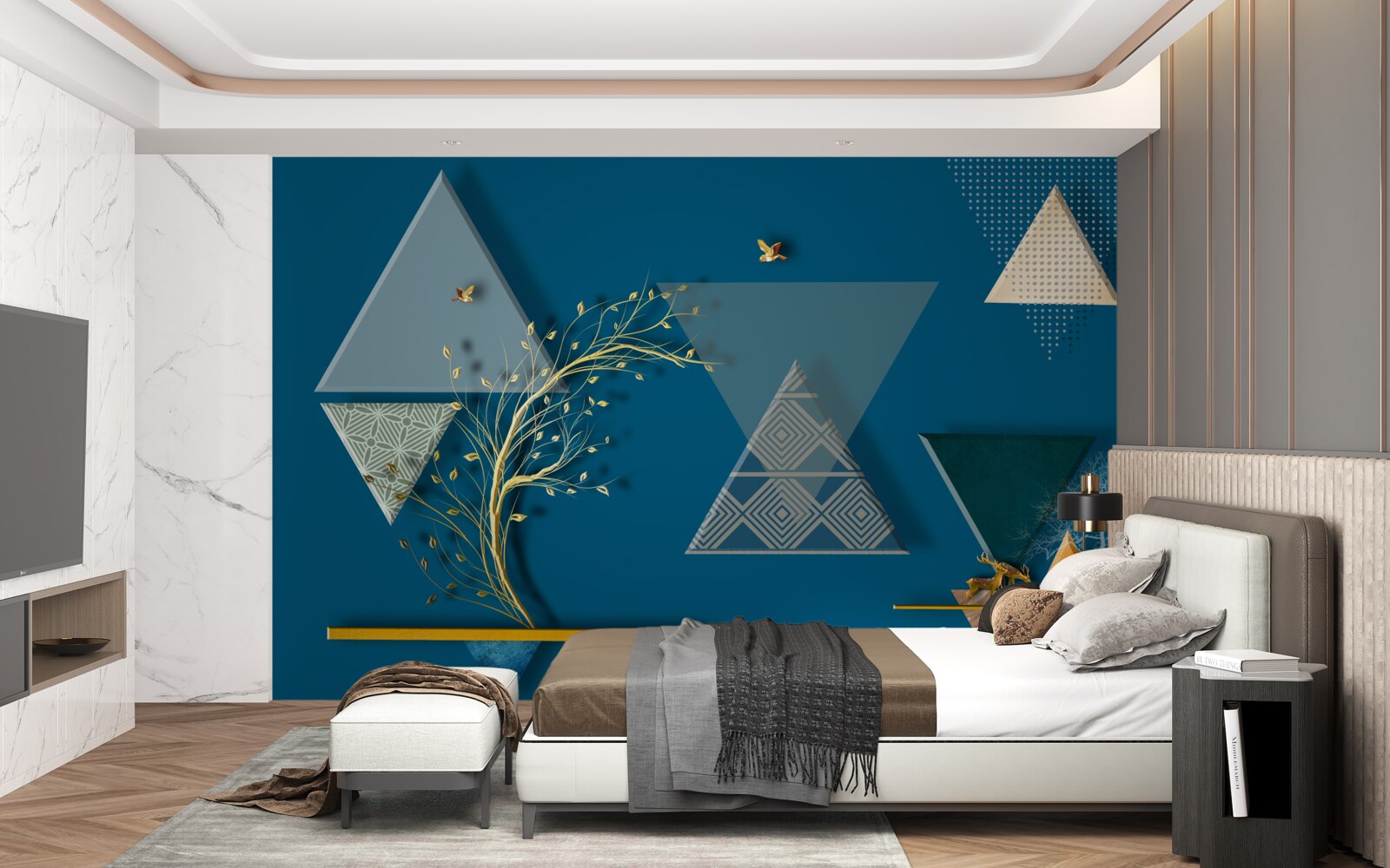 Papier peint divers triangles sur fond bleu