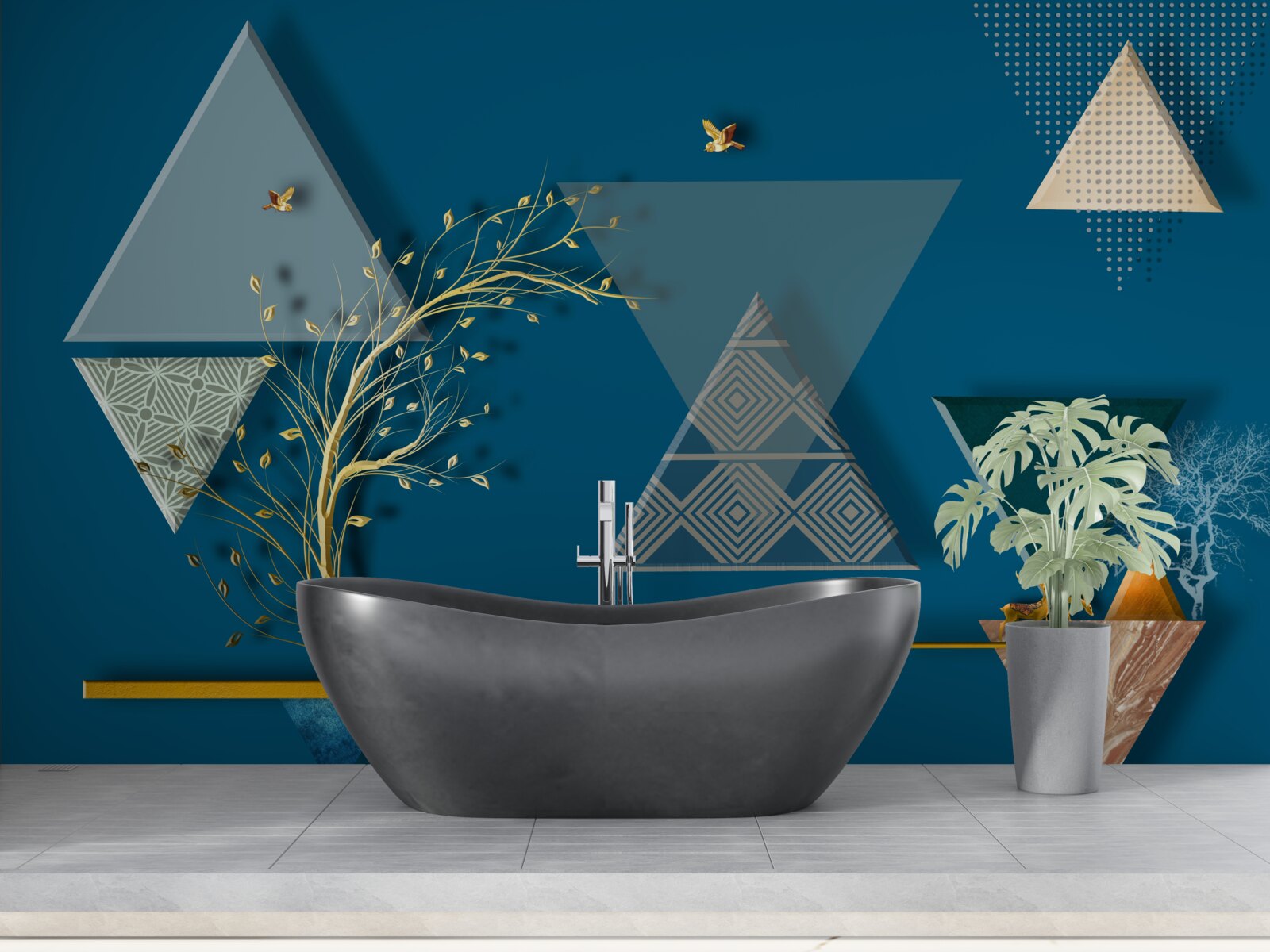 Papier peint divers triangles sur fond bleu