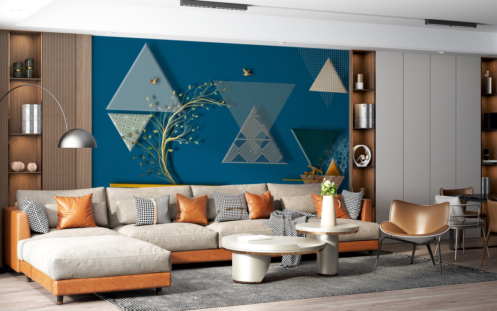 Papier peint divers triangles sur fond bleu