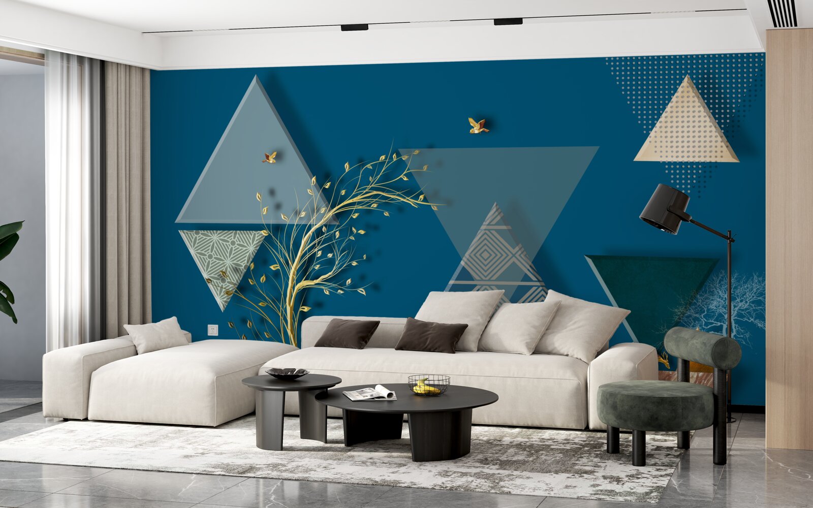 Papier peint divers triangles sur fond bleu