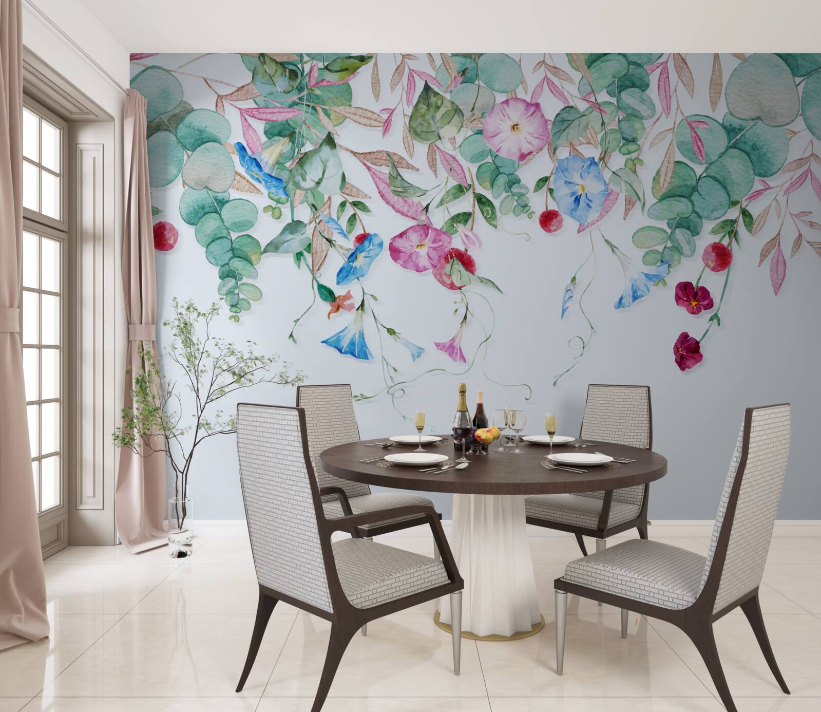 Papier peint combinaison parfumée de verdure et de fleurs