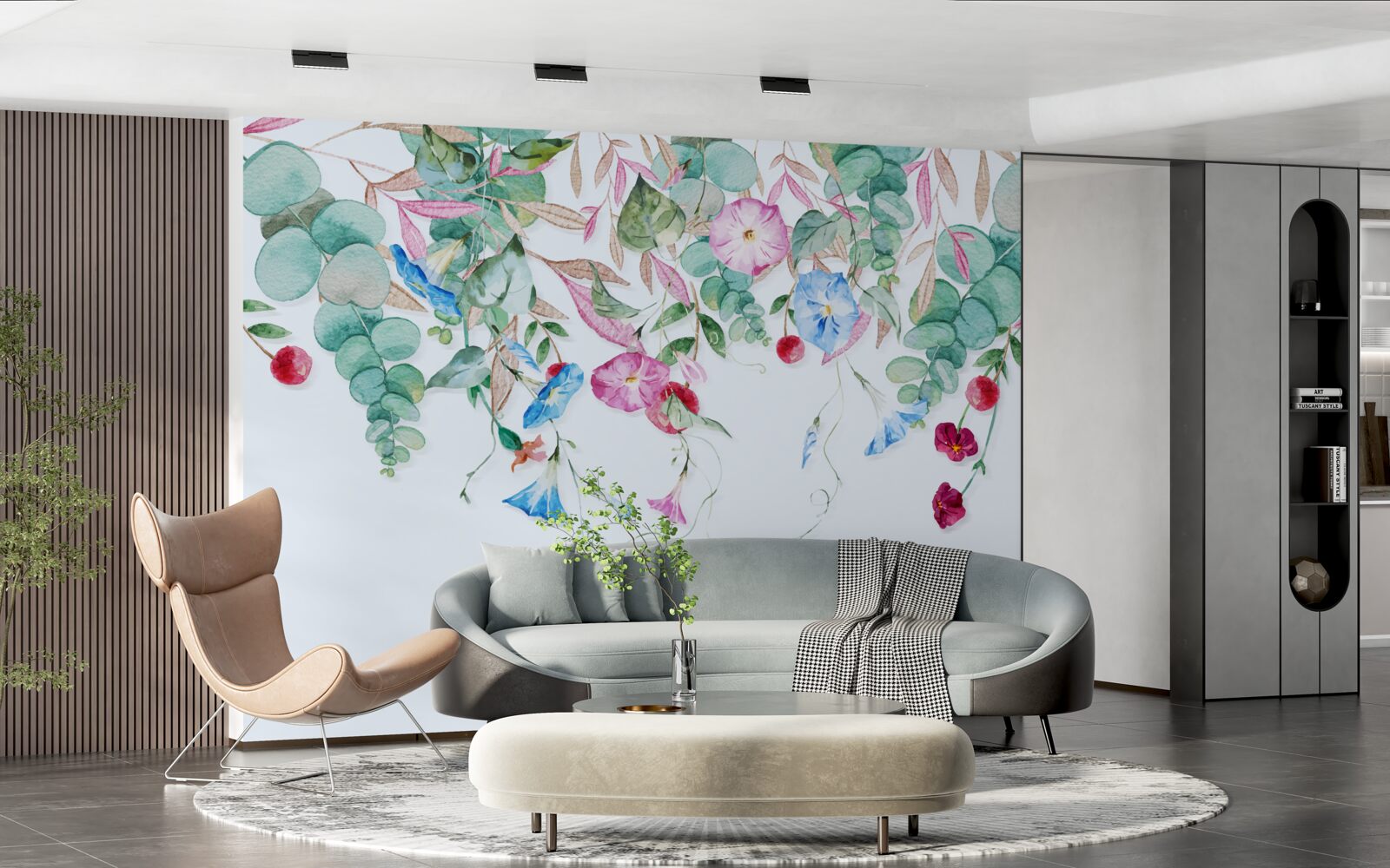 Papier peint combinaison parfumée de verdure et de fleurs