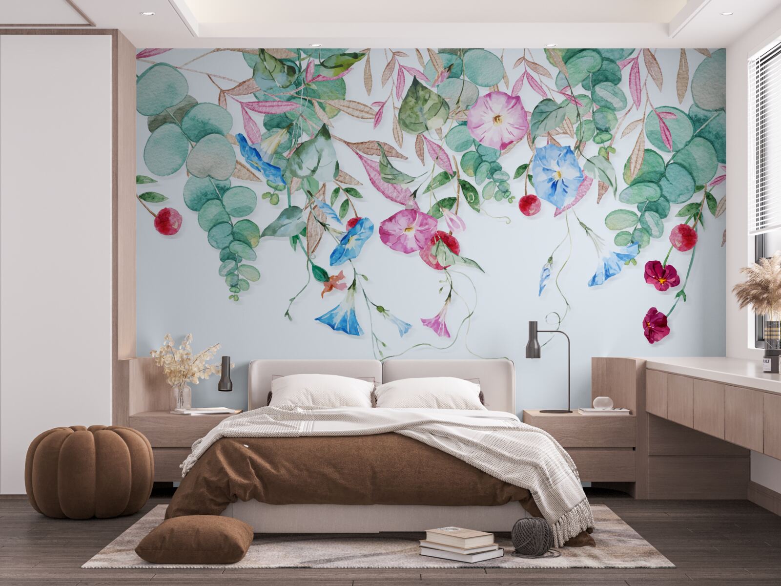 Papier peint combinaison parfumée de verdure et de fleurs