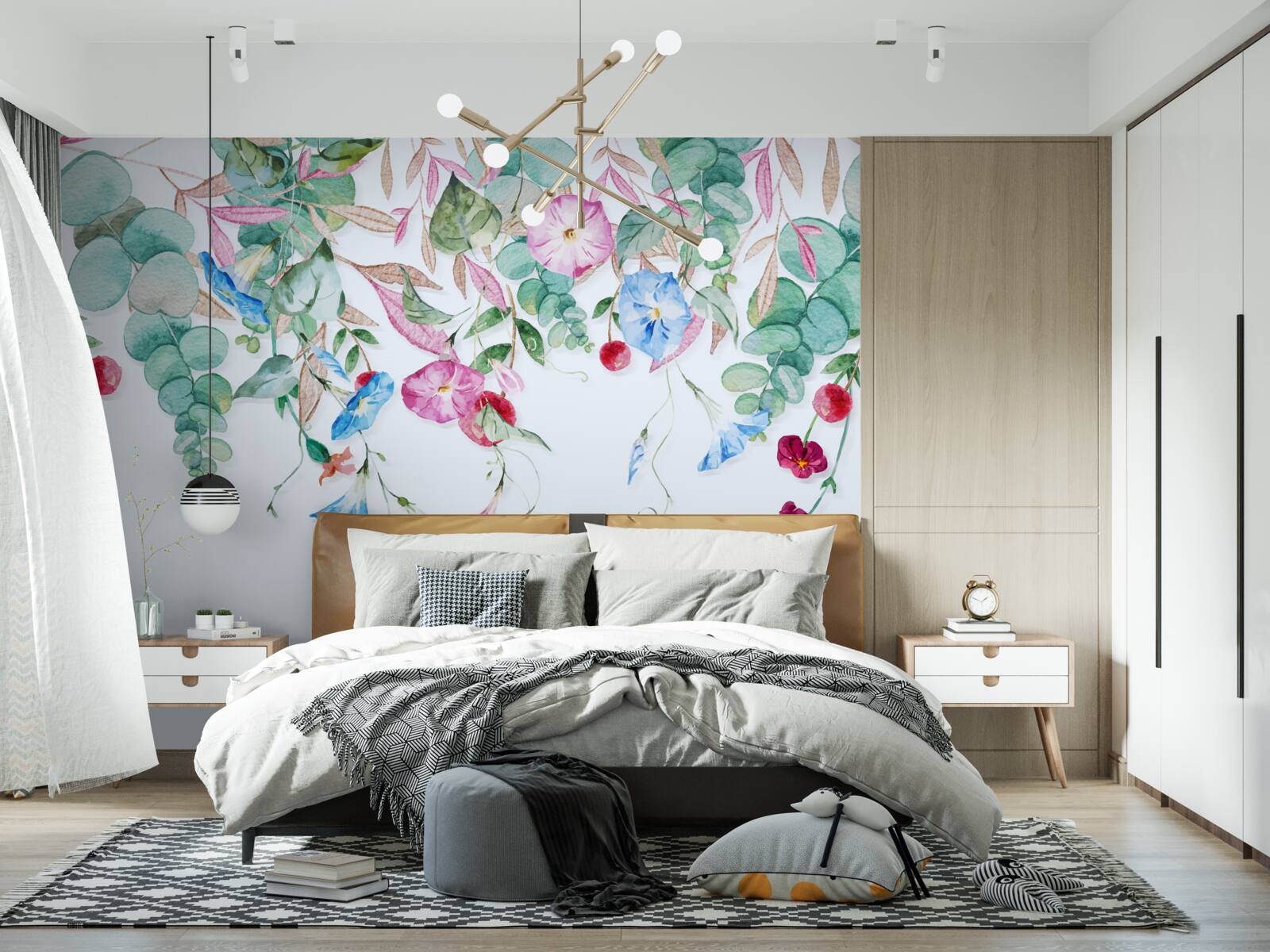 Papier peint combinaison parfumée de verdure et de fleurs