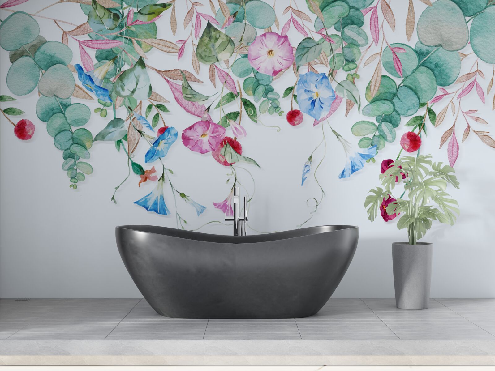 Papier peint combinaison parfumée de verdure et de fleurs