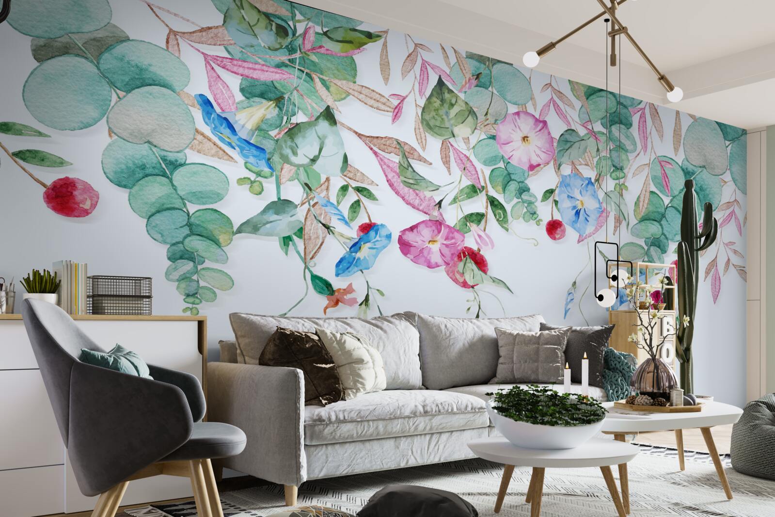 Papier peint combinaison parfumée de verdure et de fleurs