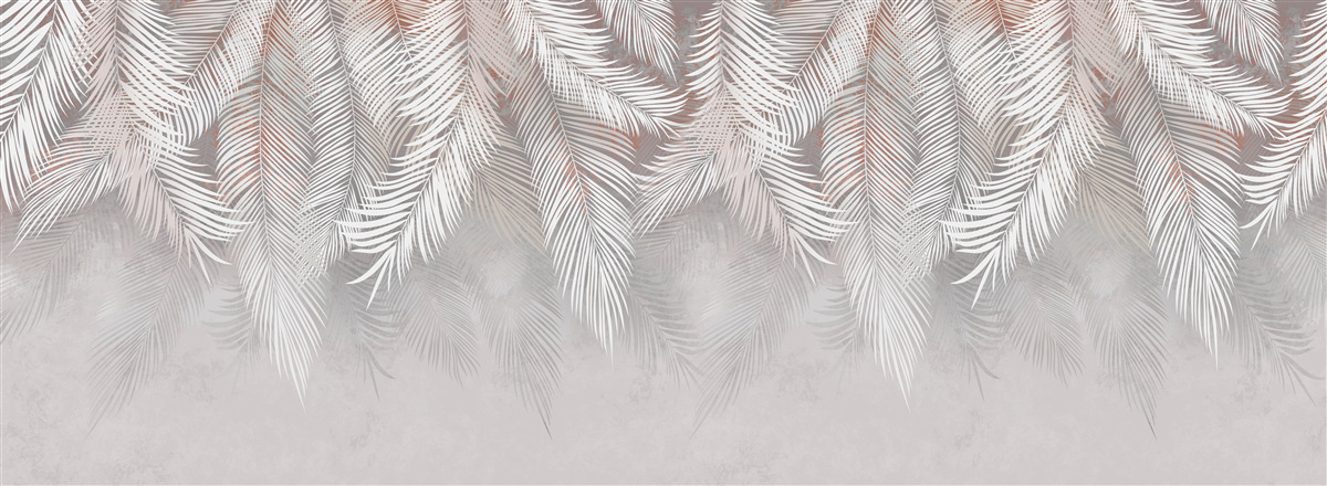 Papier peint branches de fougères gris clair