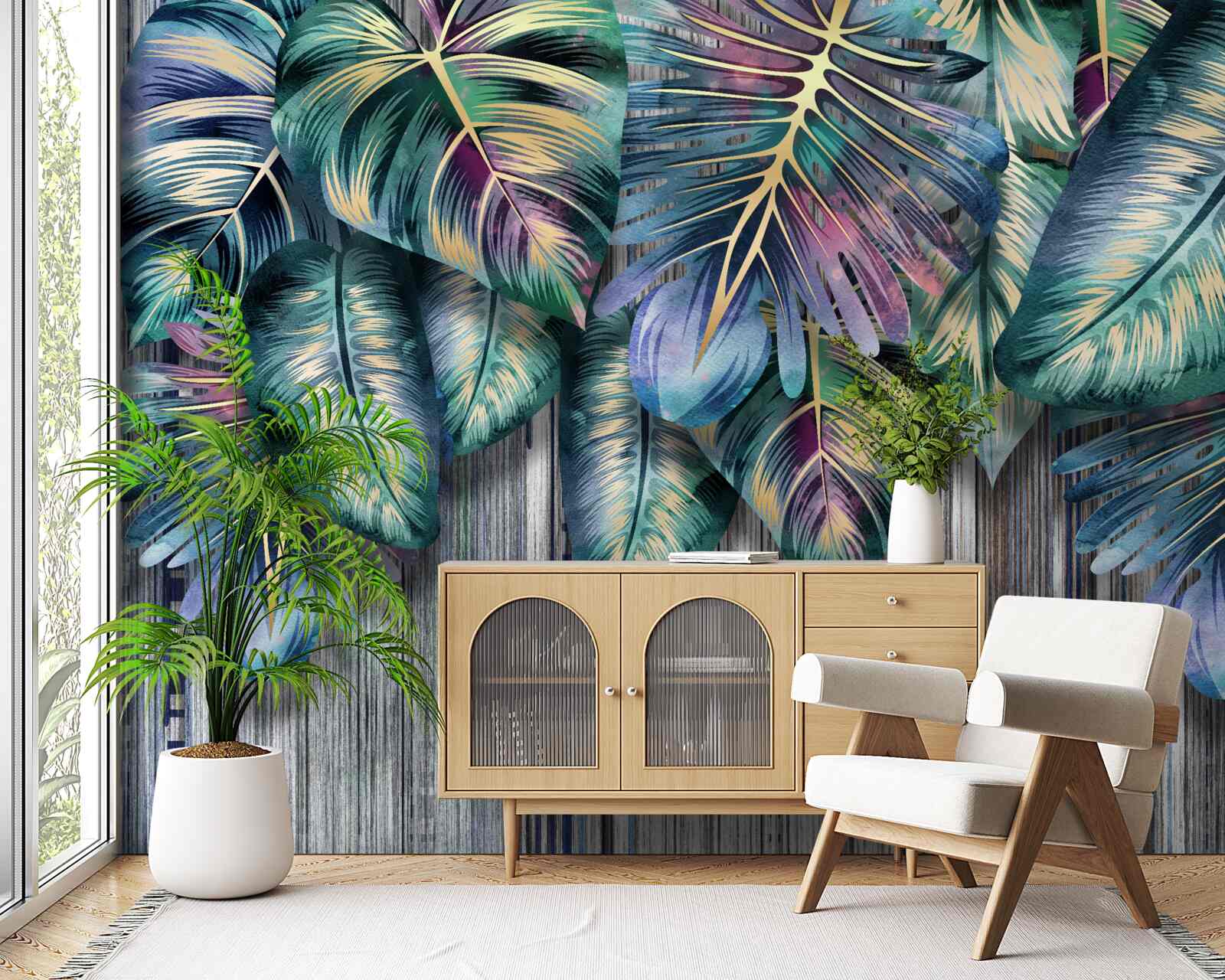 Papier peint des feuilles tropicales aux couleurs vives sont retournées