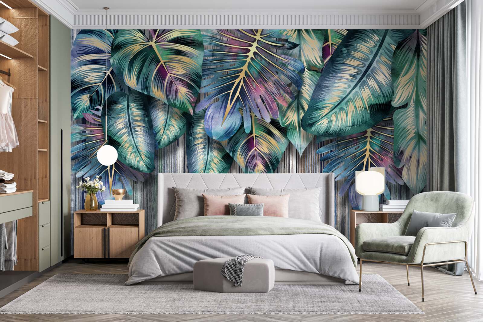 Papier peint des feuilles tropicales aux couleurs vives sont retournées