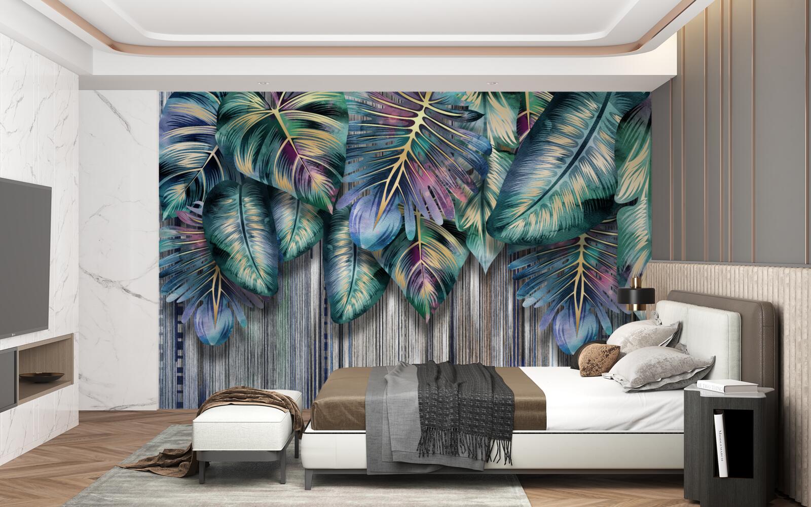 Papier peint des feuilles tropicales aux couleurs vives sont retournées