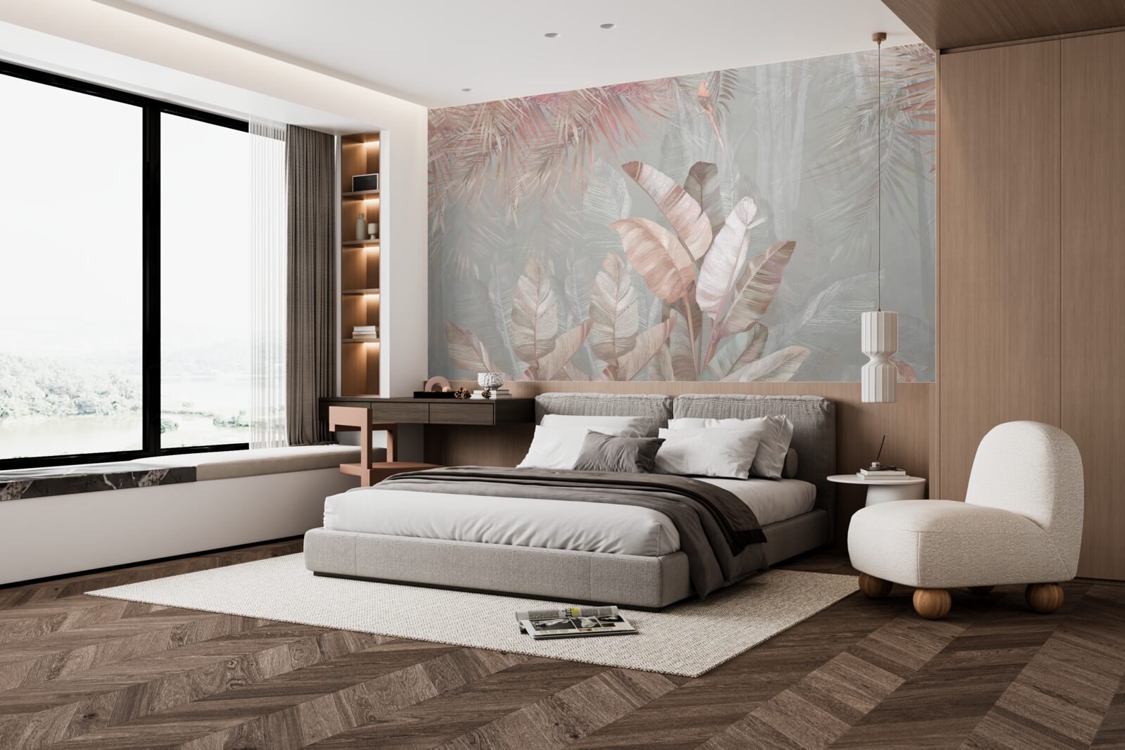 Papier peint la brume enveloppe les feuilles des tropiques d'une teinte brun clair