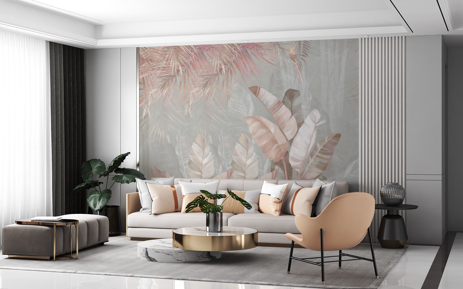 Papier peint la brume enveloppe les feuilles des tropiques d'une teinte brun clair