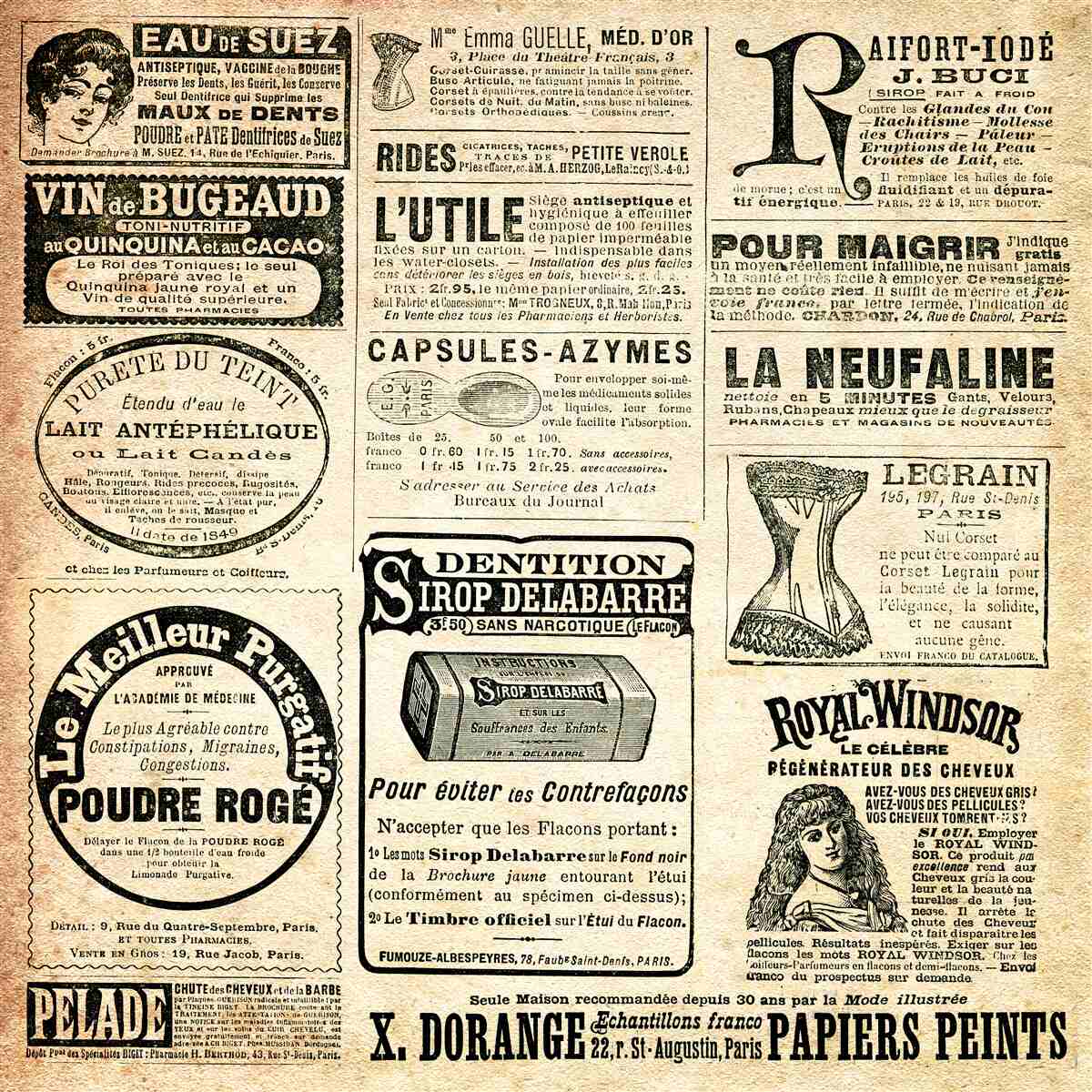 Papier peint édition avec textes et cachets