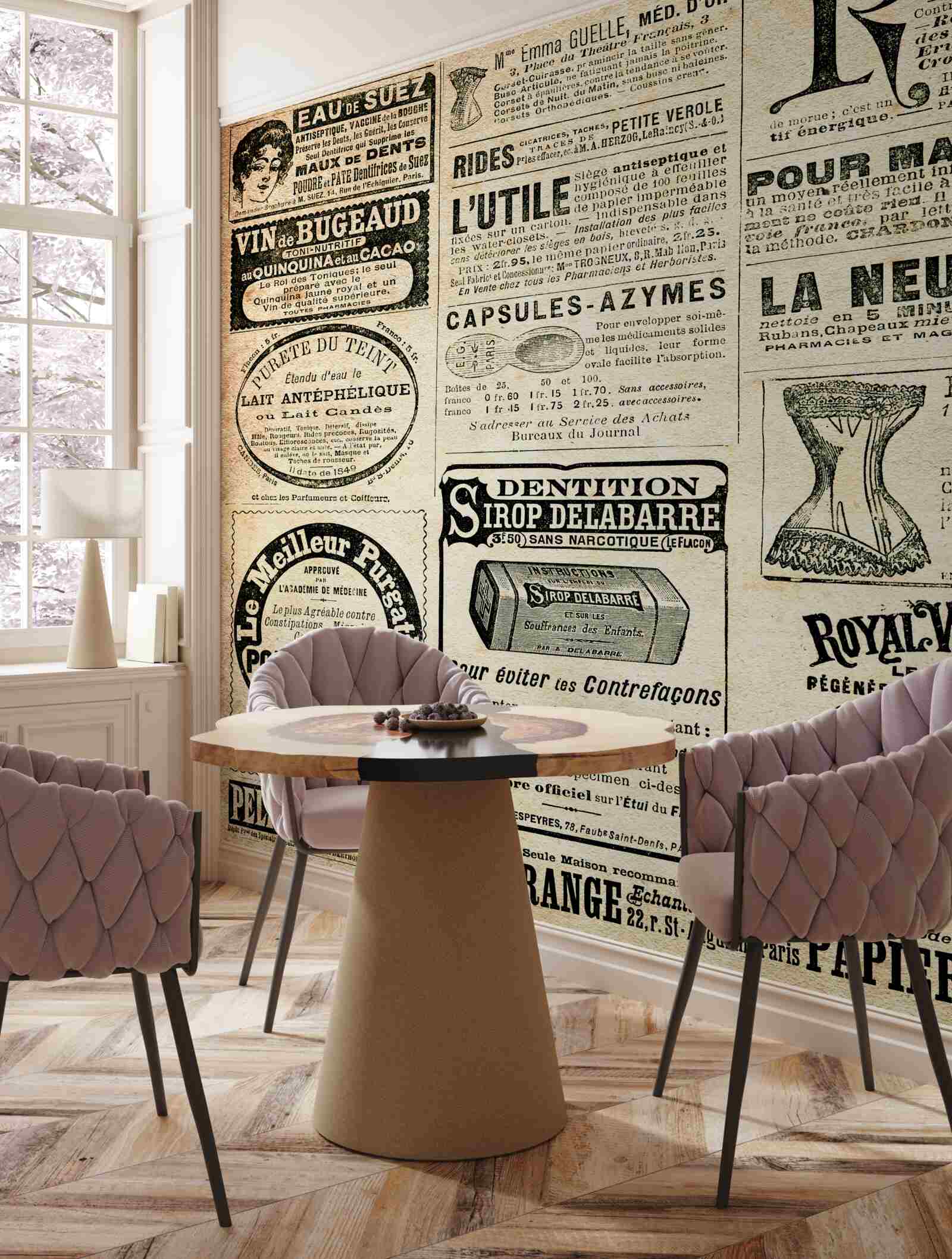 Papier peint édition avec textes et cachets