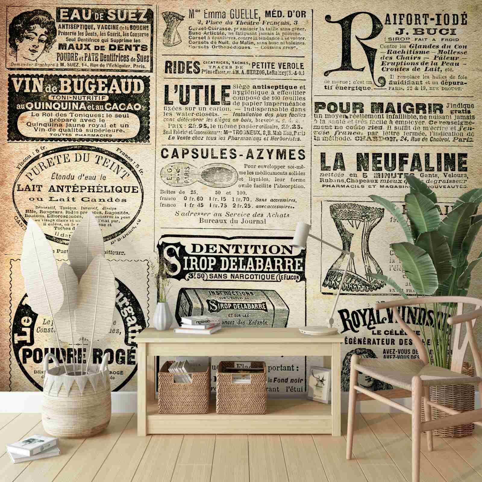 Papier peint édition avec textes et cachets