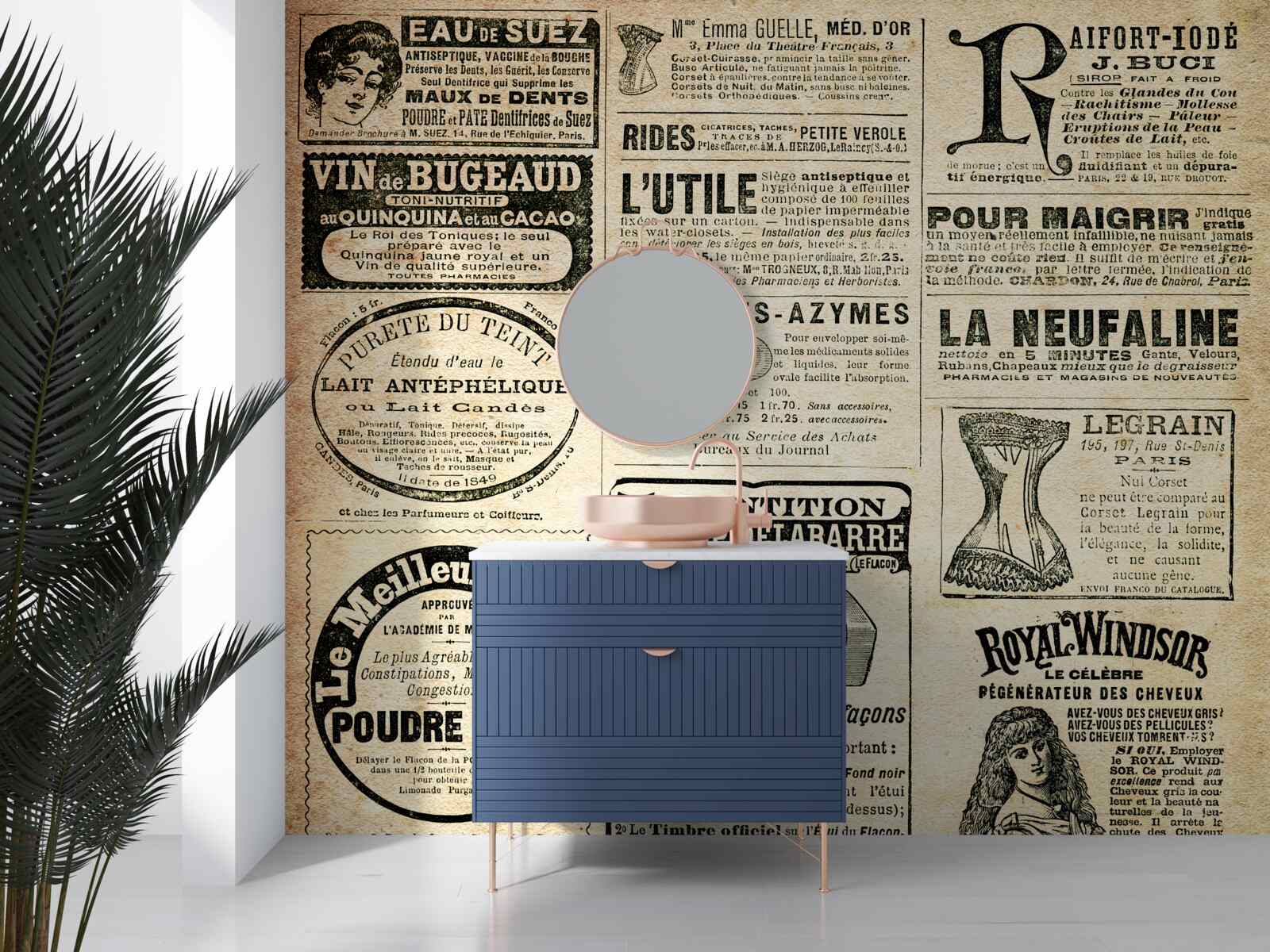 Papier peint édition avec textes et cachets