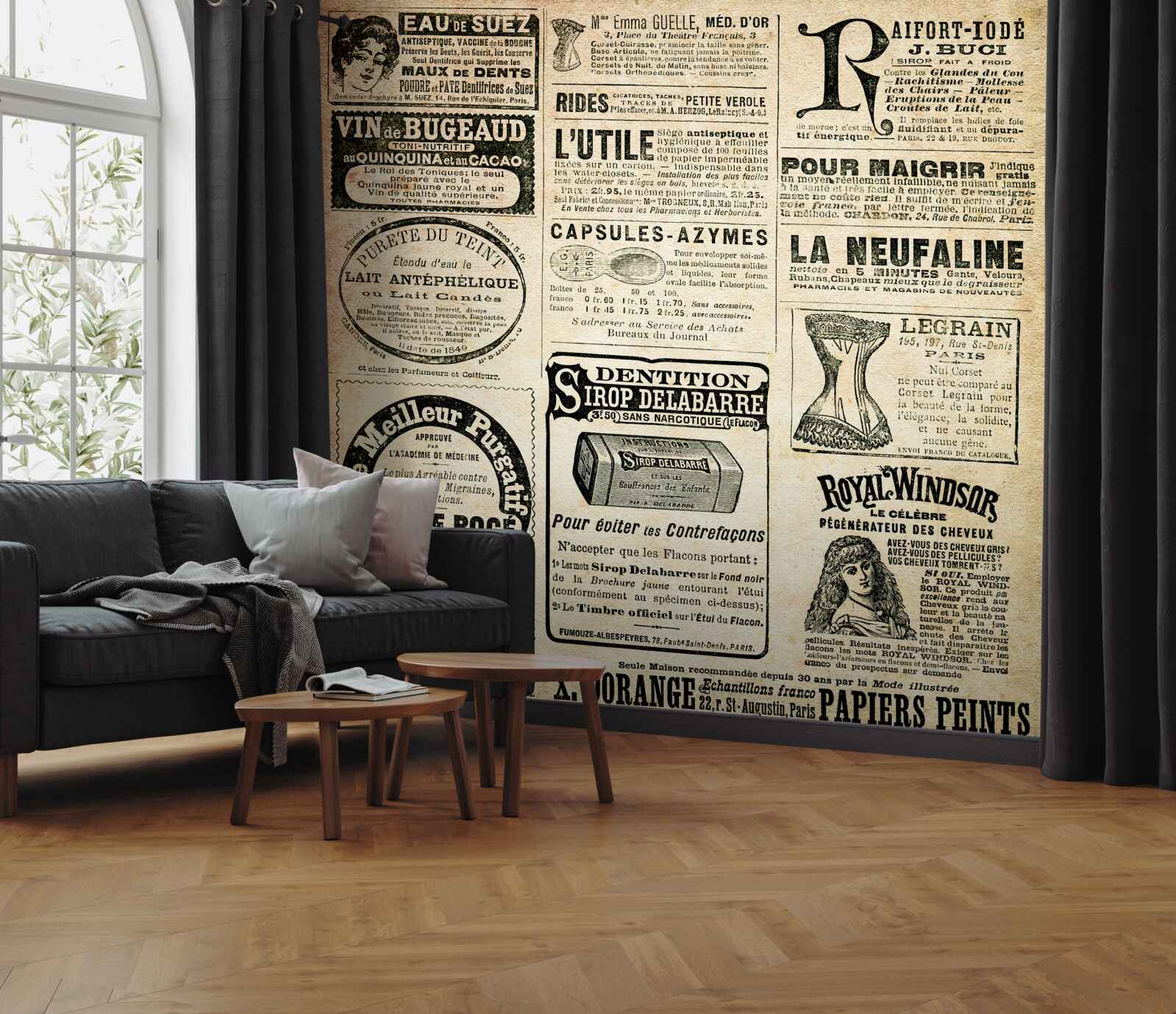 Papier peint édition avec textes et cachets