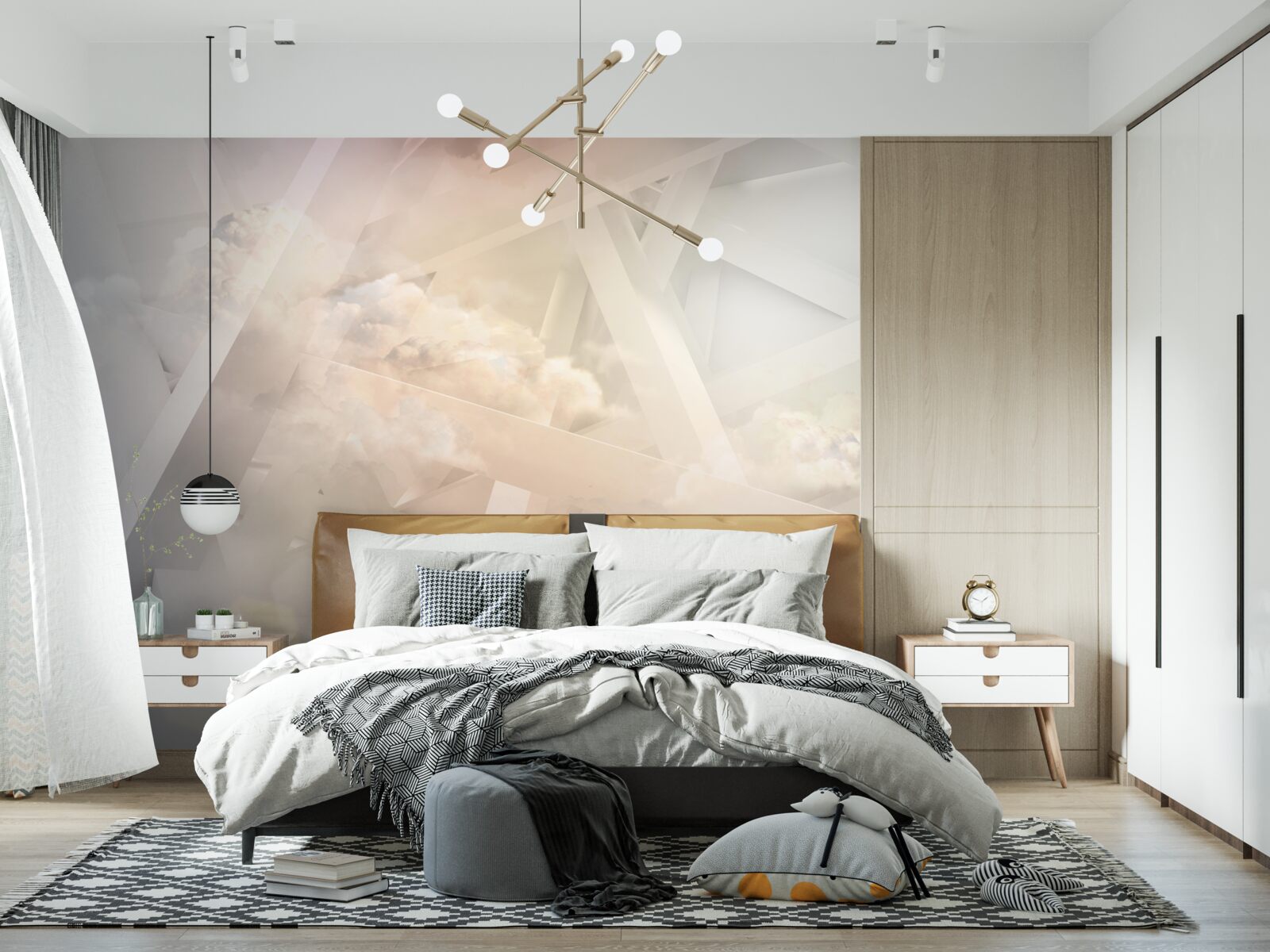 Papier peint formes lumineuses abstraites et nuages de lumière