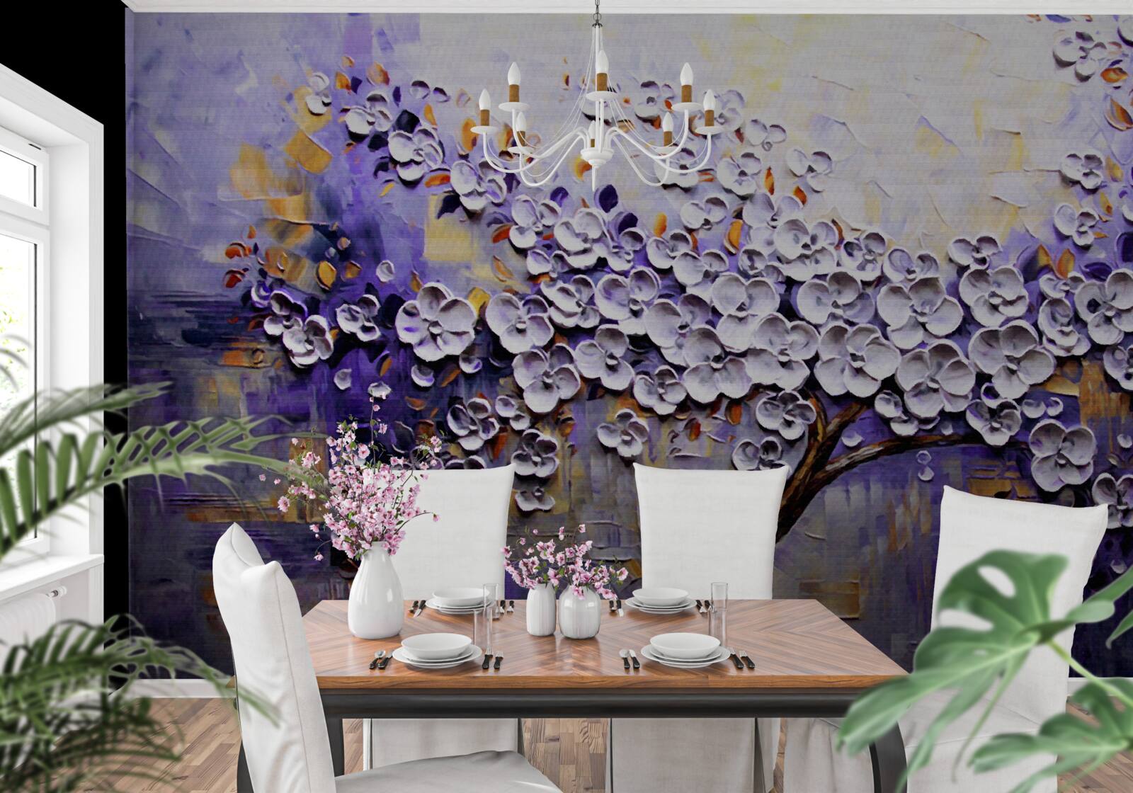 Papier peint des fleurs légères et lumineuses s'épanouissent sur l'arbre