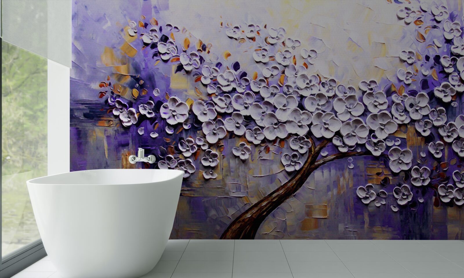 Papier peint des fleurs légères et lumineuses s'épanouissent sur l'arbre