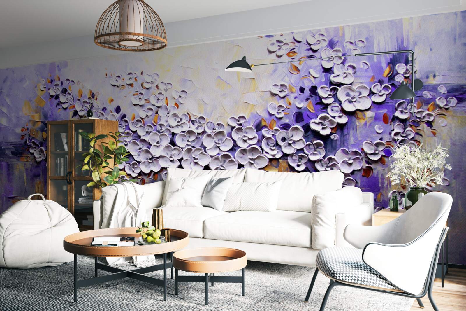 Papier peint des fleurs légères et lumineuses s'épanouissent sur l'arbre