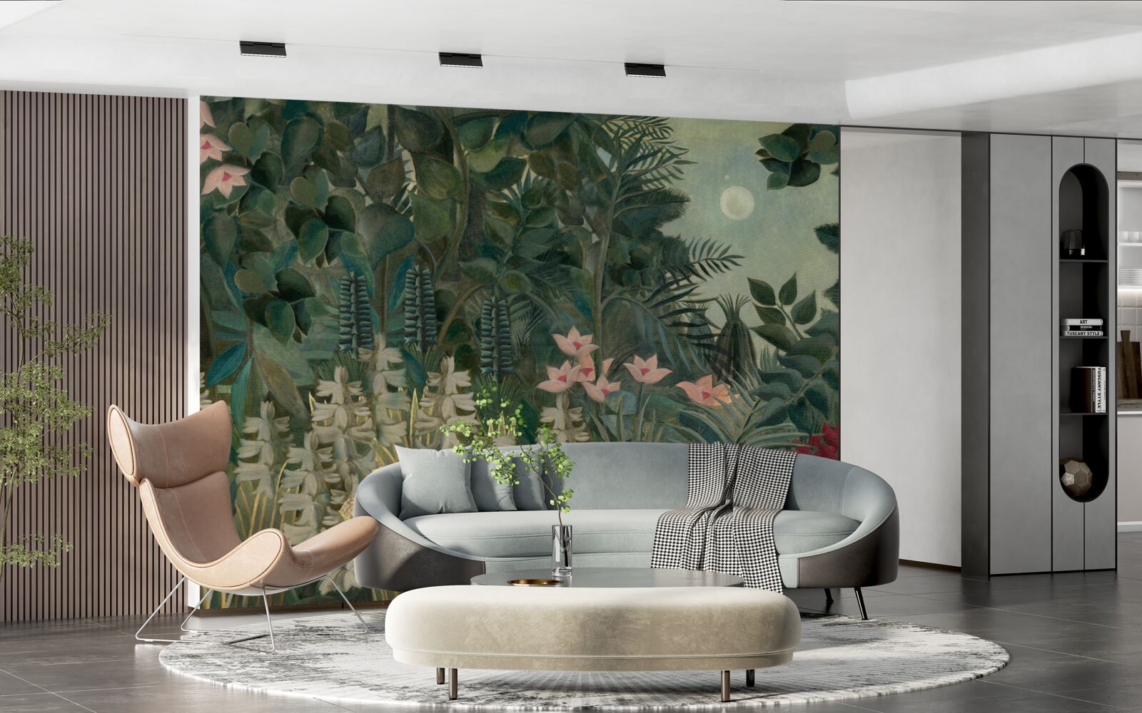 Papier peint la lune brille dans le ciel nocturne au-dessus de la forêt tropicale verte