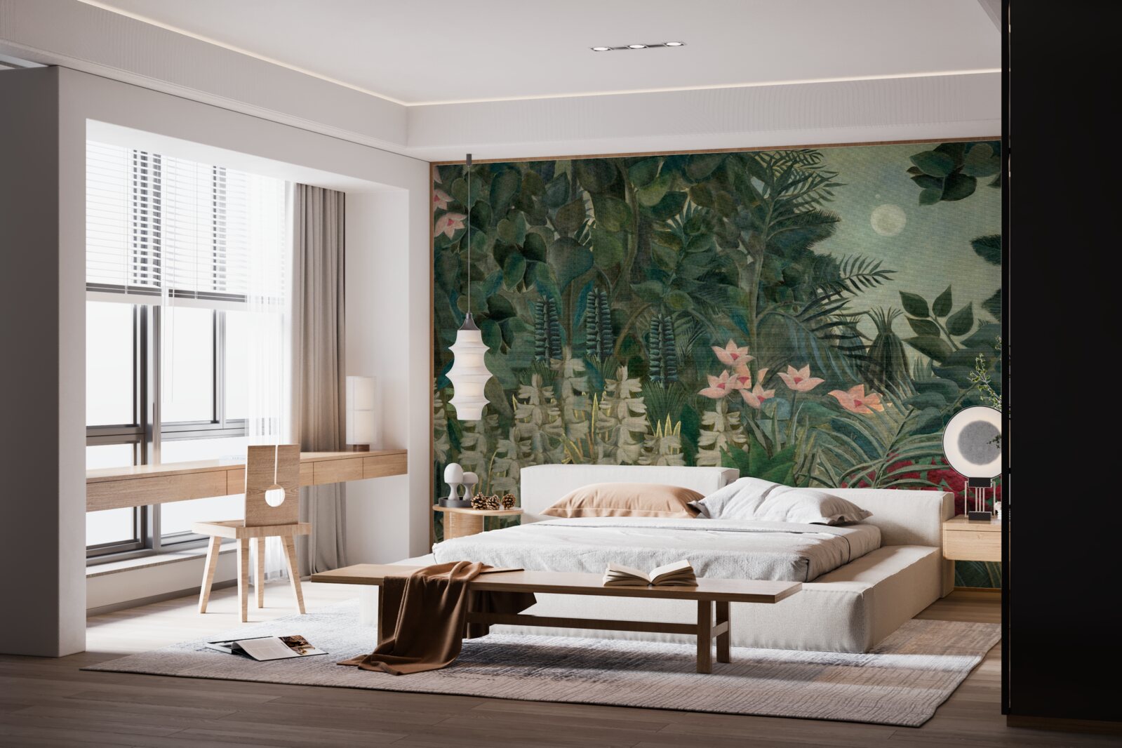 Papier peint la lune brille dans le ciel nocturne au-dessus de la forêt tropicale verte