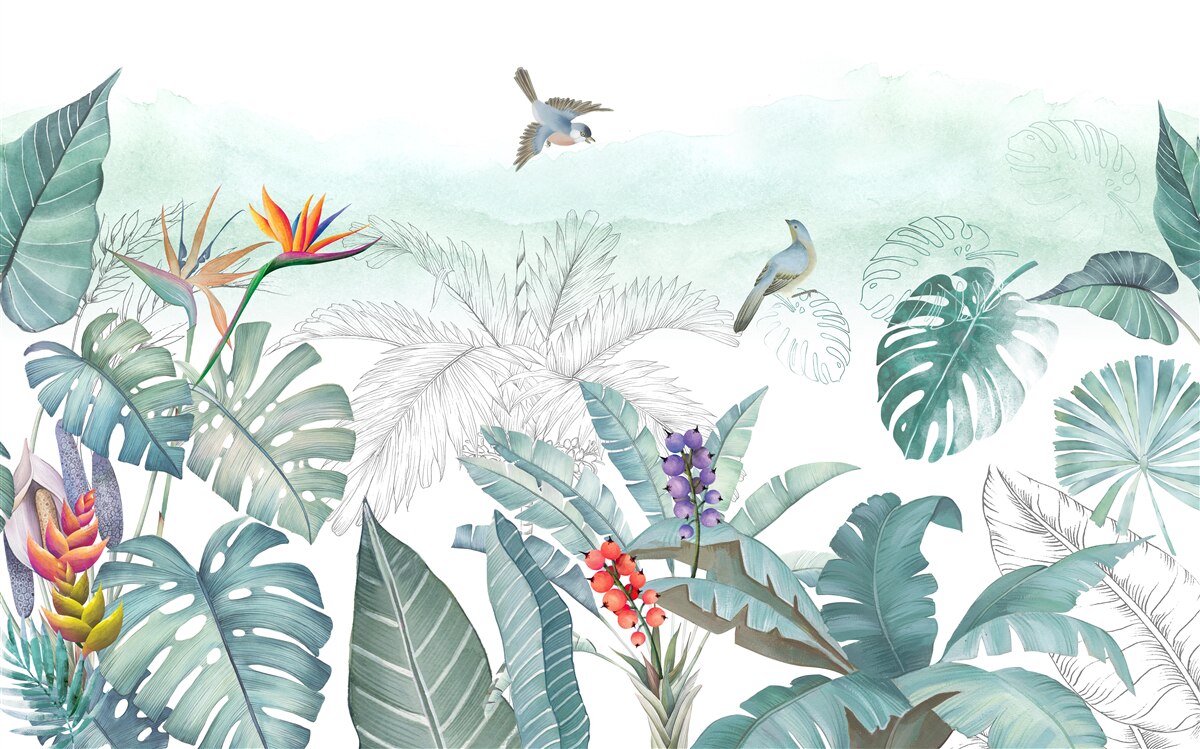 Papier peint feuilles vertes de la végétation tropicale