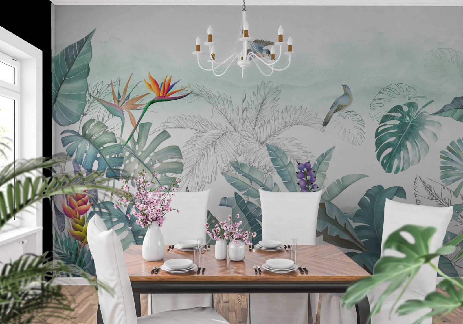 Papier peint feuilles vertes de la végétation tropicale