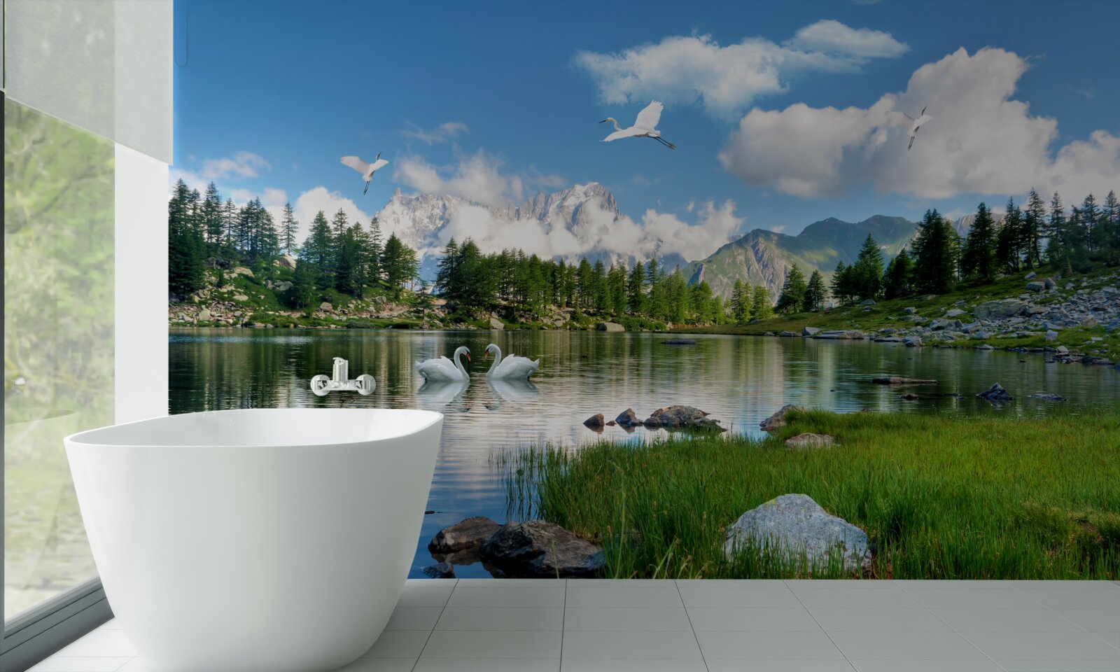 Papier peint journée d'été lacs calmes dans les montagnes