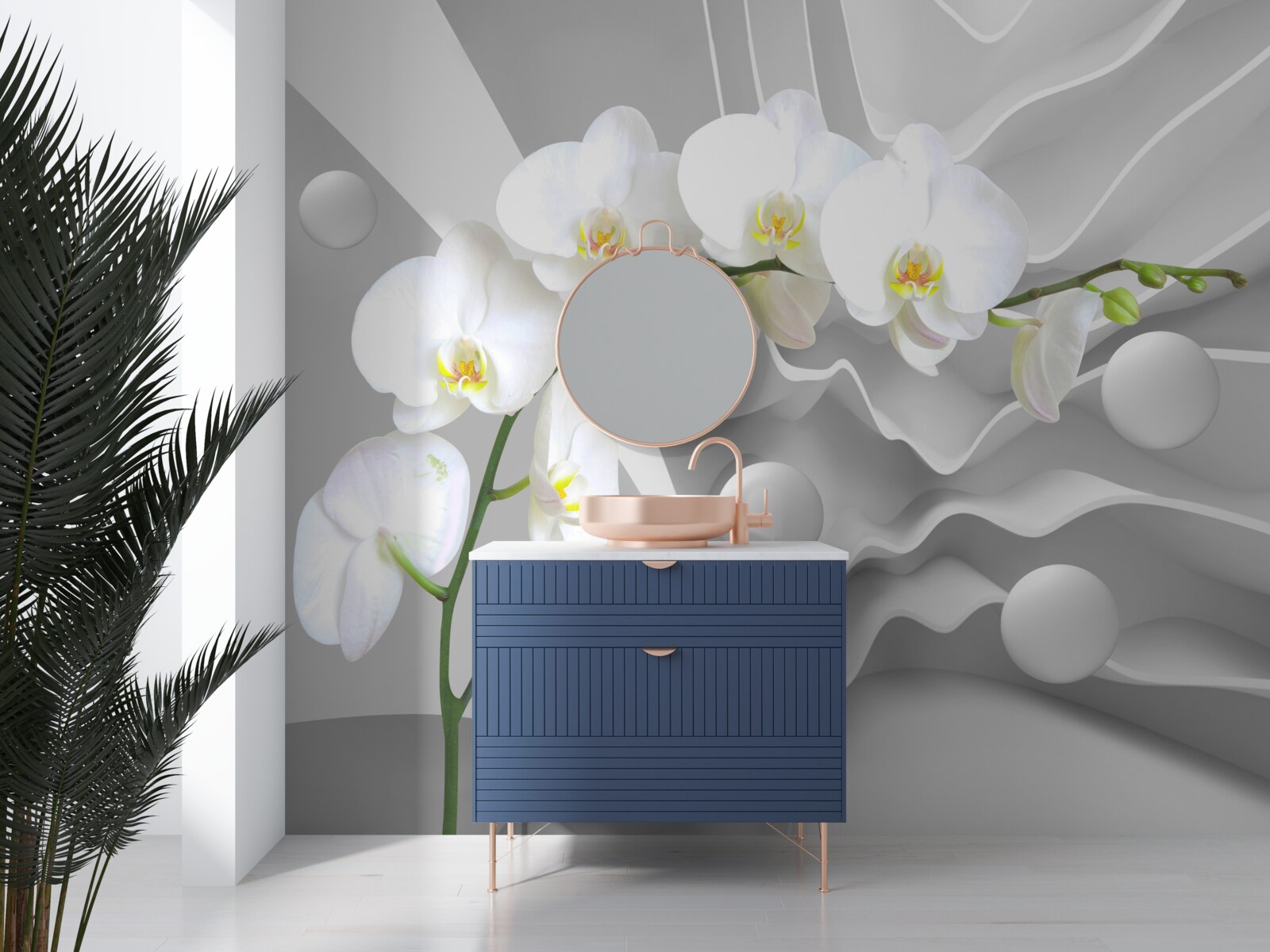 Papier peint abstraction d'une gracieuse orchidée blanche