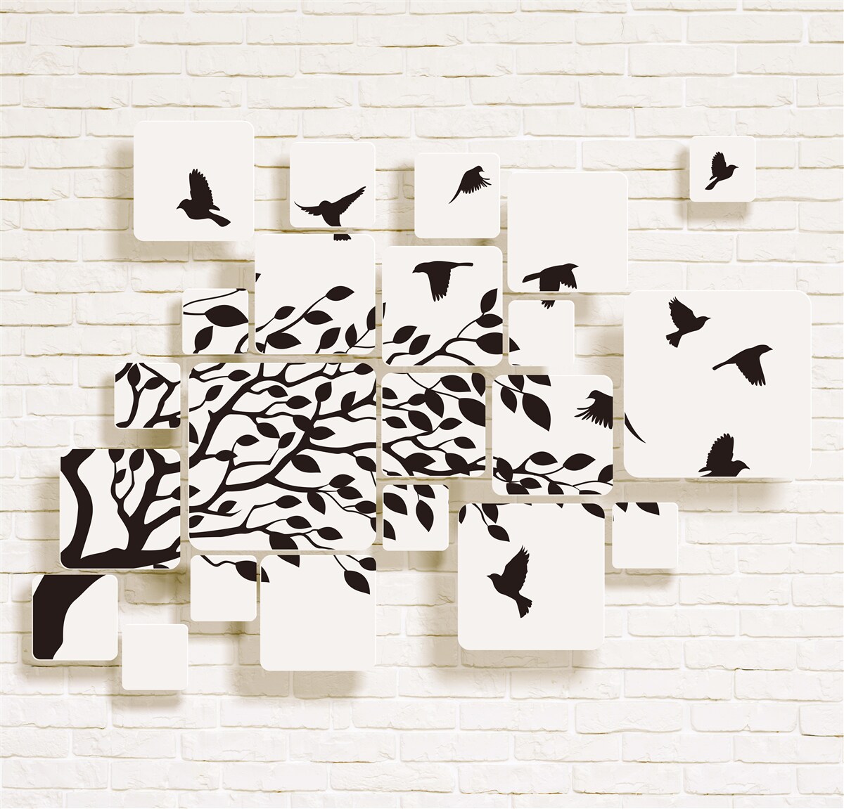 Papier peint les oiseaux quittent l'arbre sous l'effet d'un coup de vent