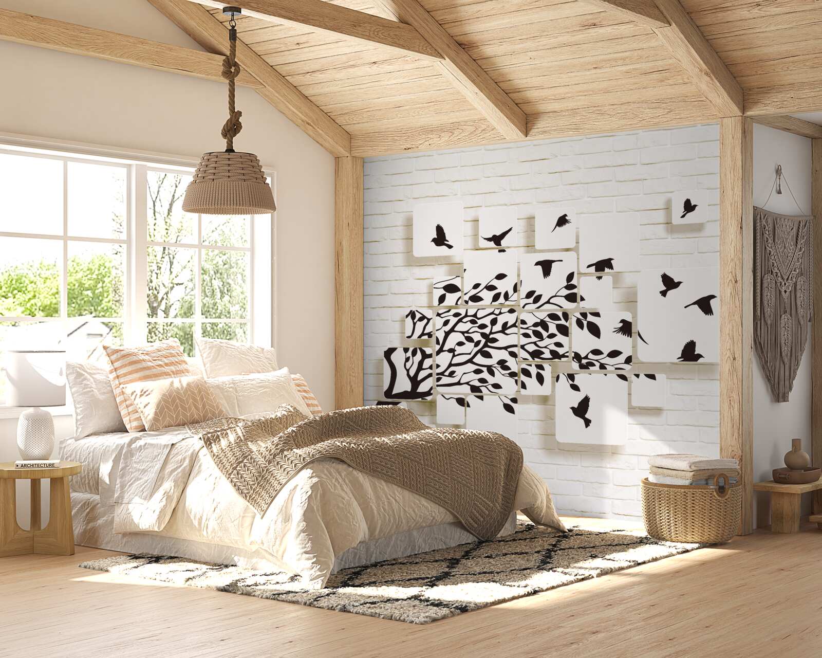 Papier peint les oiseaux quittent l'arbre sous l'effet d'un coup de vent