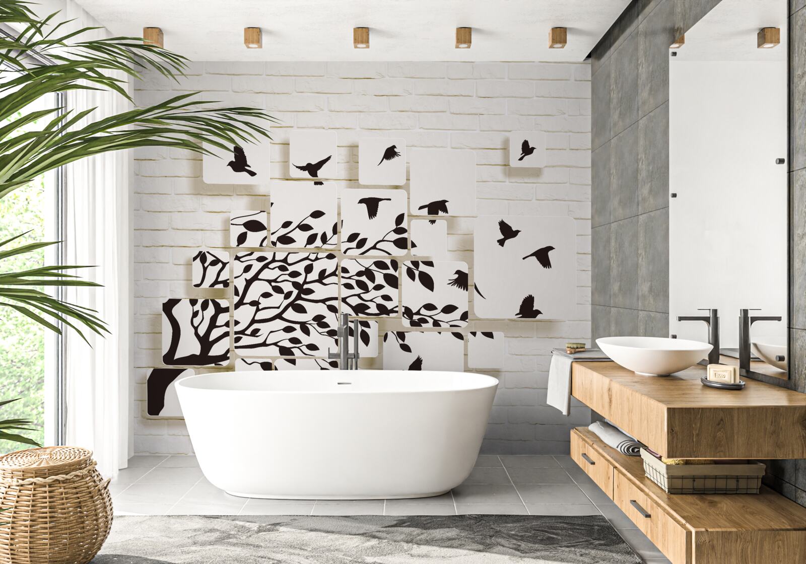 Papier peint les oiseaux quittent l'arbre sous l'effet d'un coup de vent