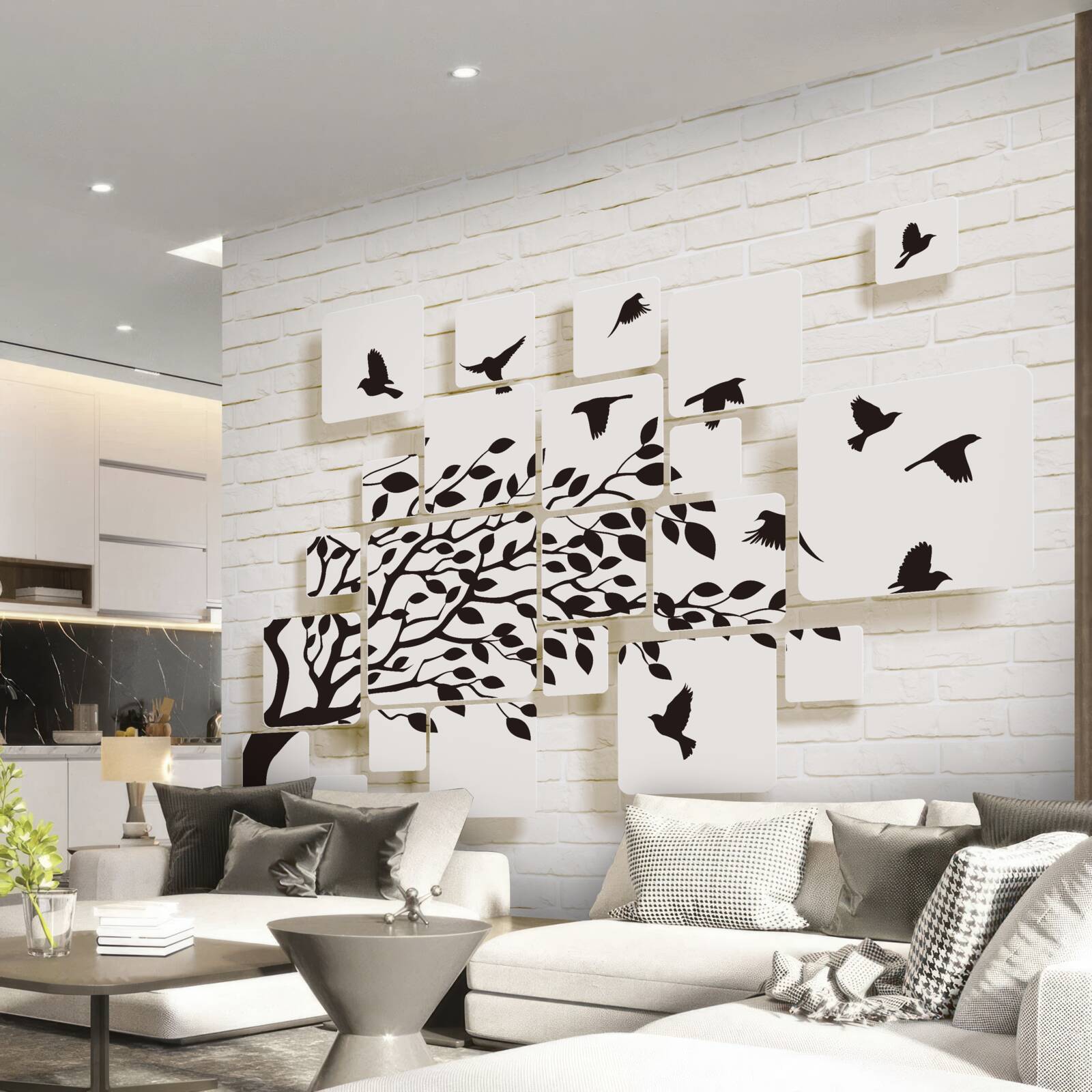 Papier peint les oiseaux quittent l'arbre sous l'effet d'un coup de vent