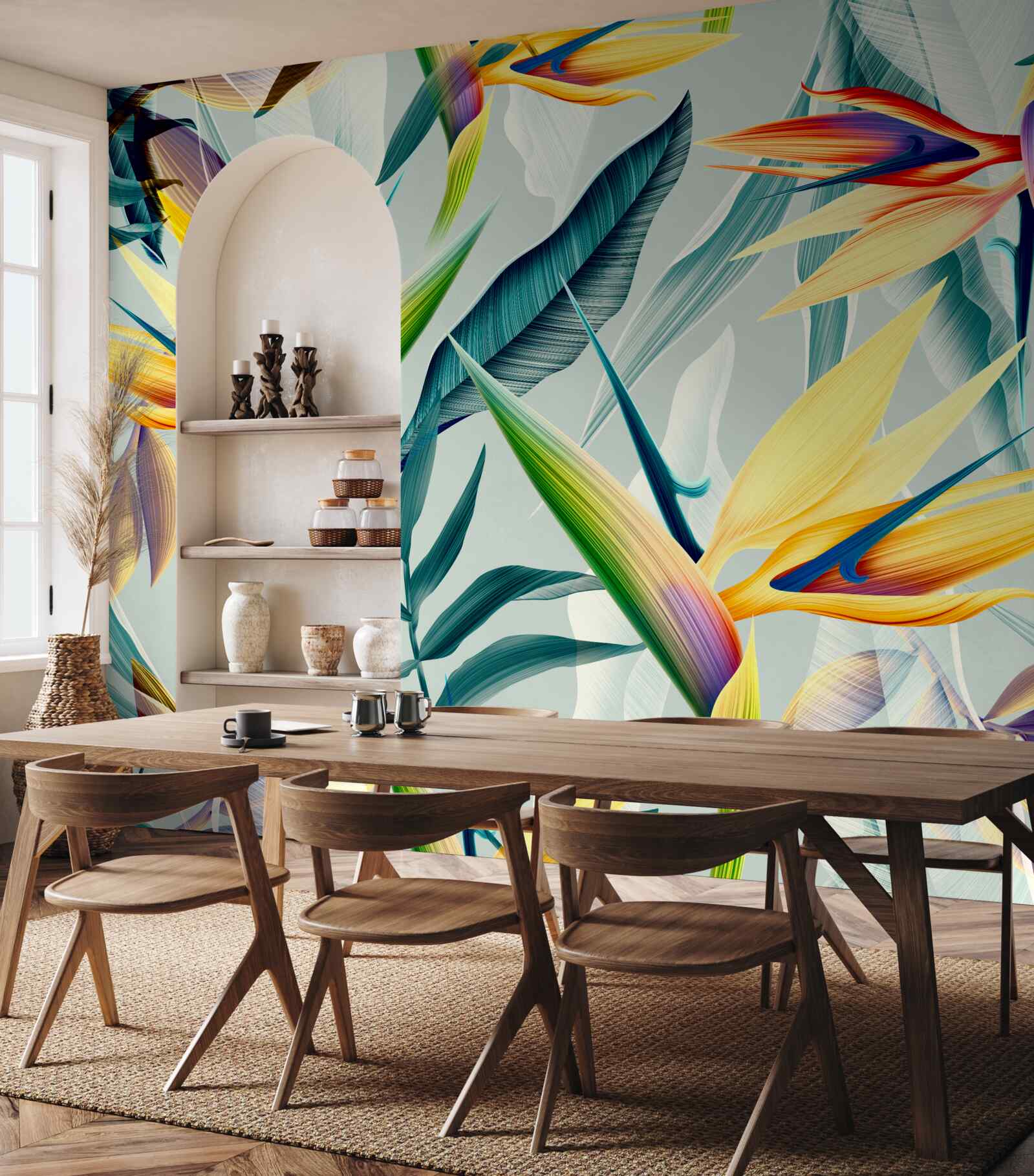 Papier peint Feuilles de différentes couleurs dans une forêt tropicale