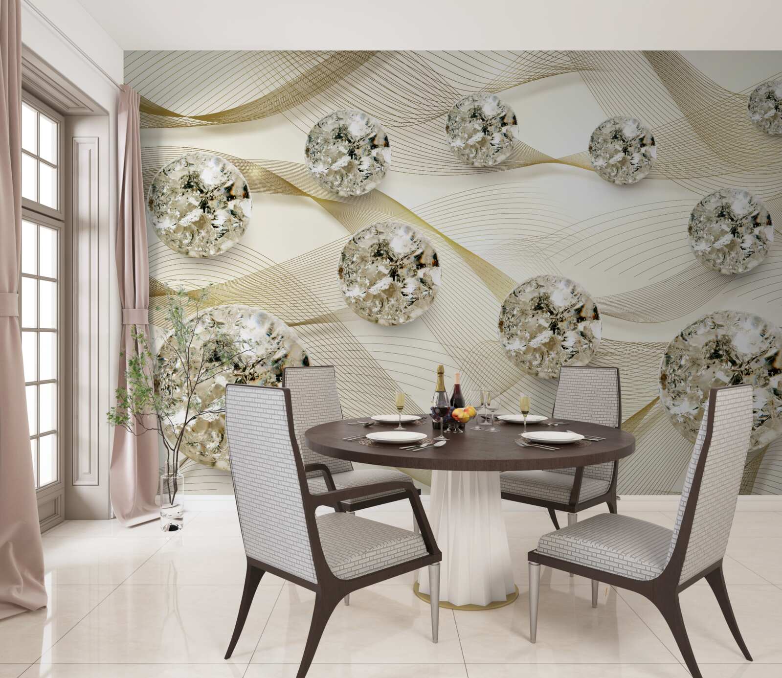 Papier peint délicats articles en soie décorés de diamants