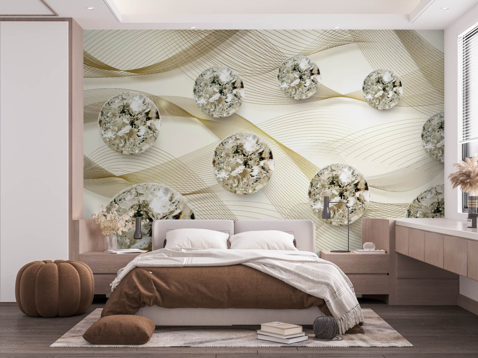 Papier peint délicats articles en soie décorés de diamants