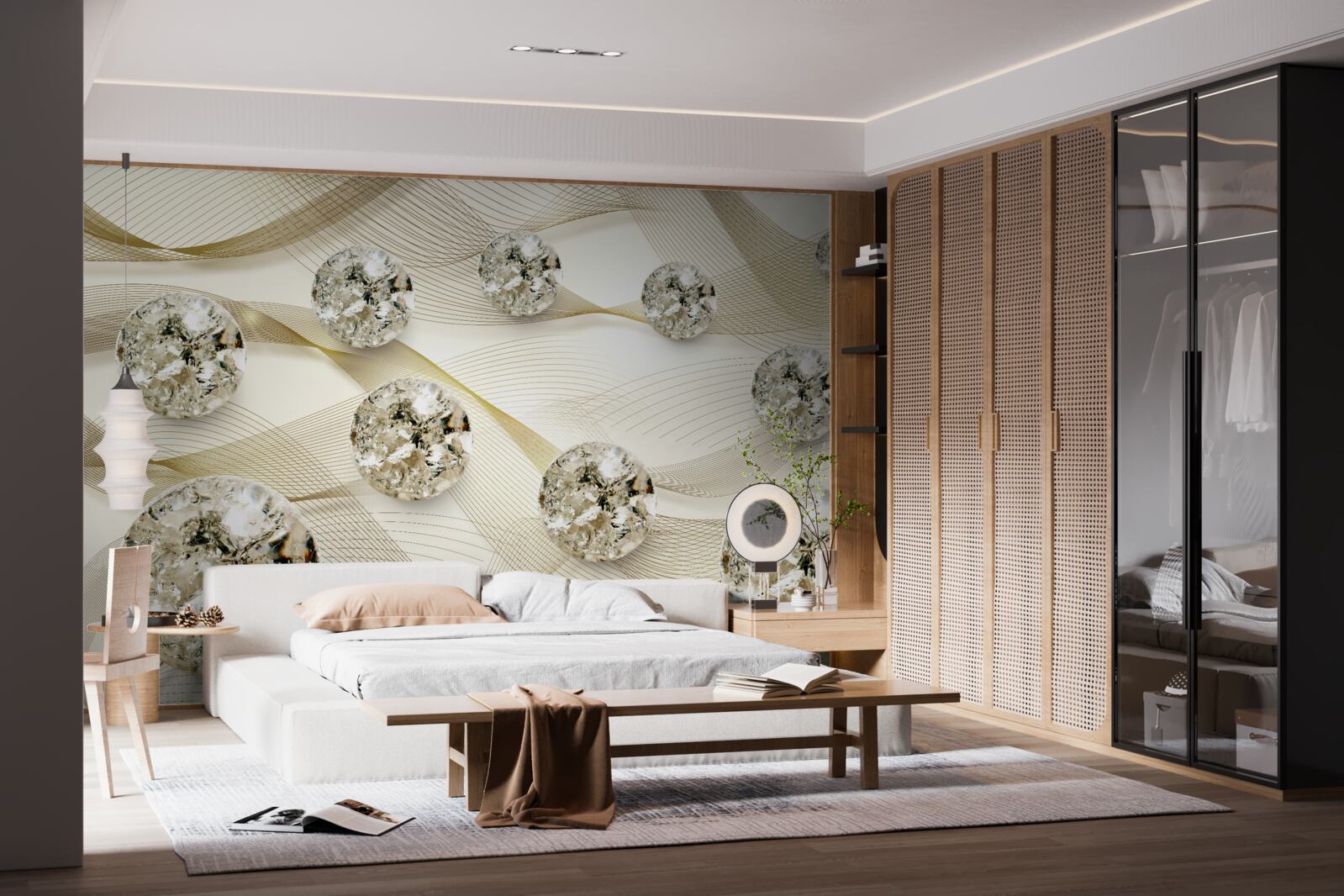 Papier peint délicats articles en soie décorés de diamants