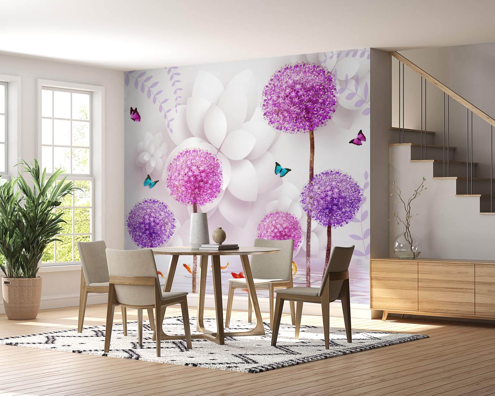 Papier peint des mille-pattes violets sont près de l'eau avec des papillons