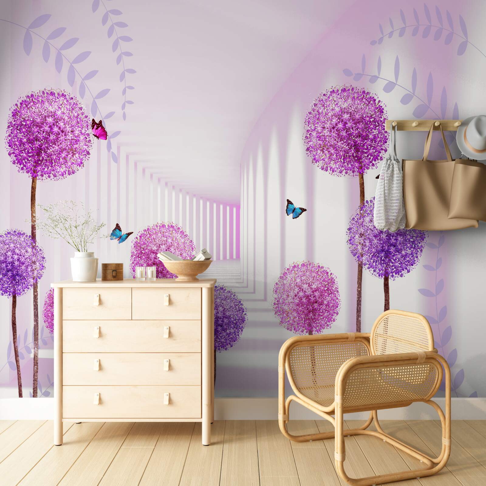 Papier peint des mille-pattes violets dans le tunnel qui se retire