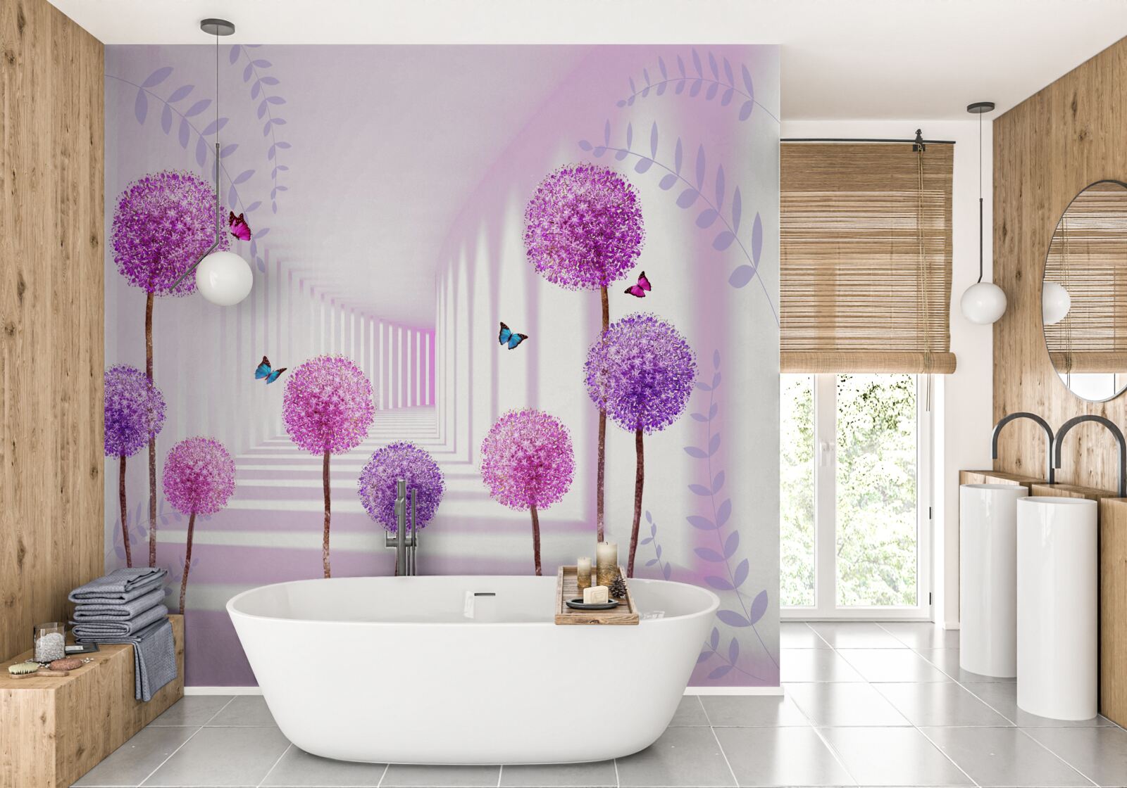 Papier peint des mille-pattes violets dans le tunnel qui se retire