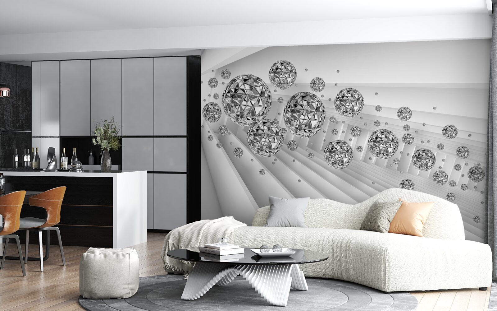 Papier peint boules avec diamants flottants