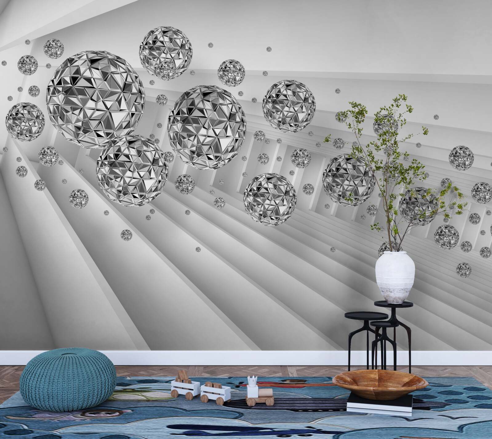 Papier peint boules avec diamants flottants