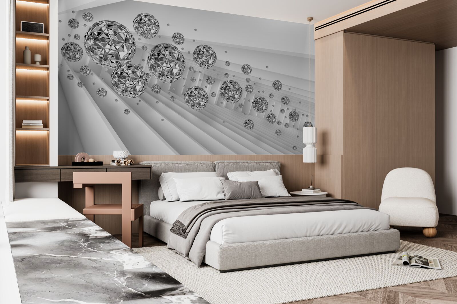 Papier peint boules avec diamants flottants